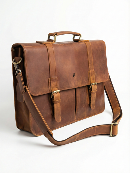 MALETIN DE CUERO GENUINO FULL GRAIN OLD YORK CAMEL