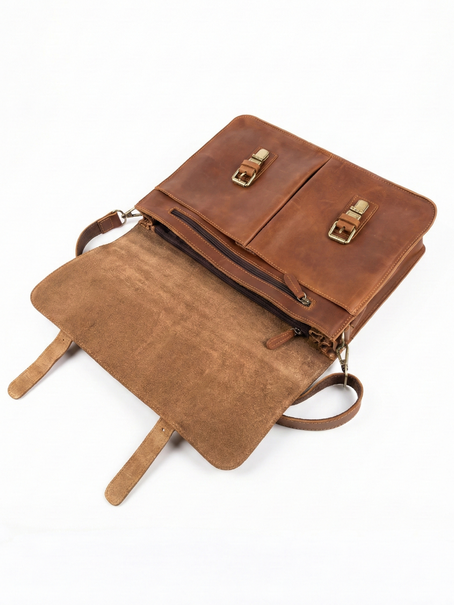 MALETIN DE CUERO GENUINO FULL GRAIN OLD YORK CAMEL