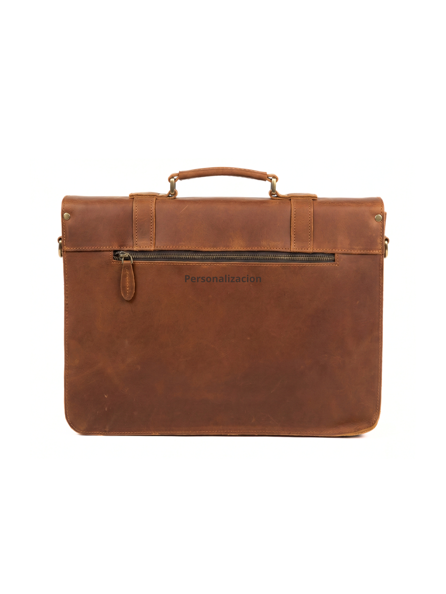 MALETIN DE CUERO GENUINO FULL GRAIN OLD YORK CAMEL