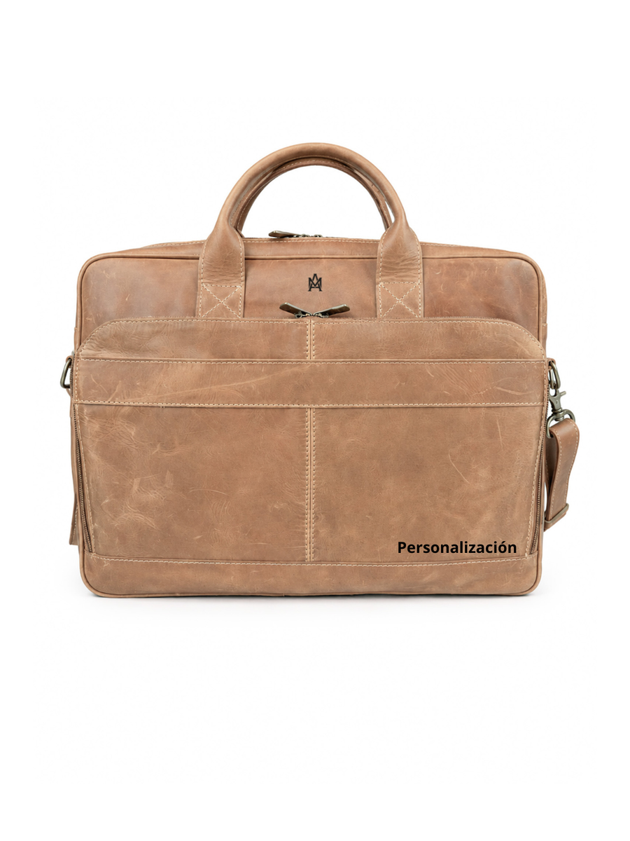 MALETÍN DE CUERO GENUINO HOMBRE OXFORD BEIGE