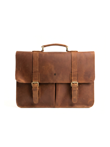 MALETIN DE CUERO GENUINO FULL GRAIN OLD YORK CAMEL