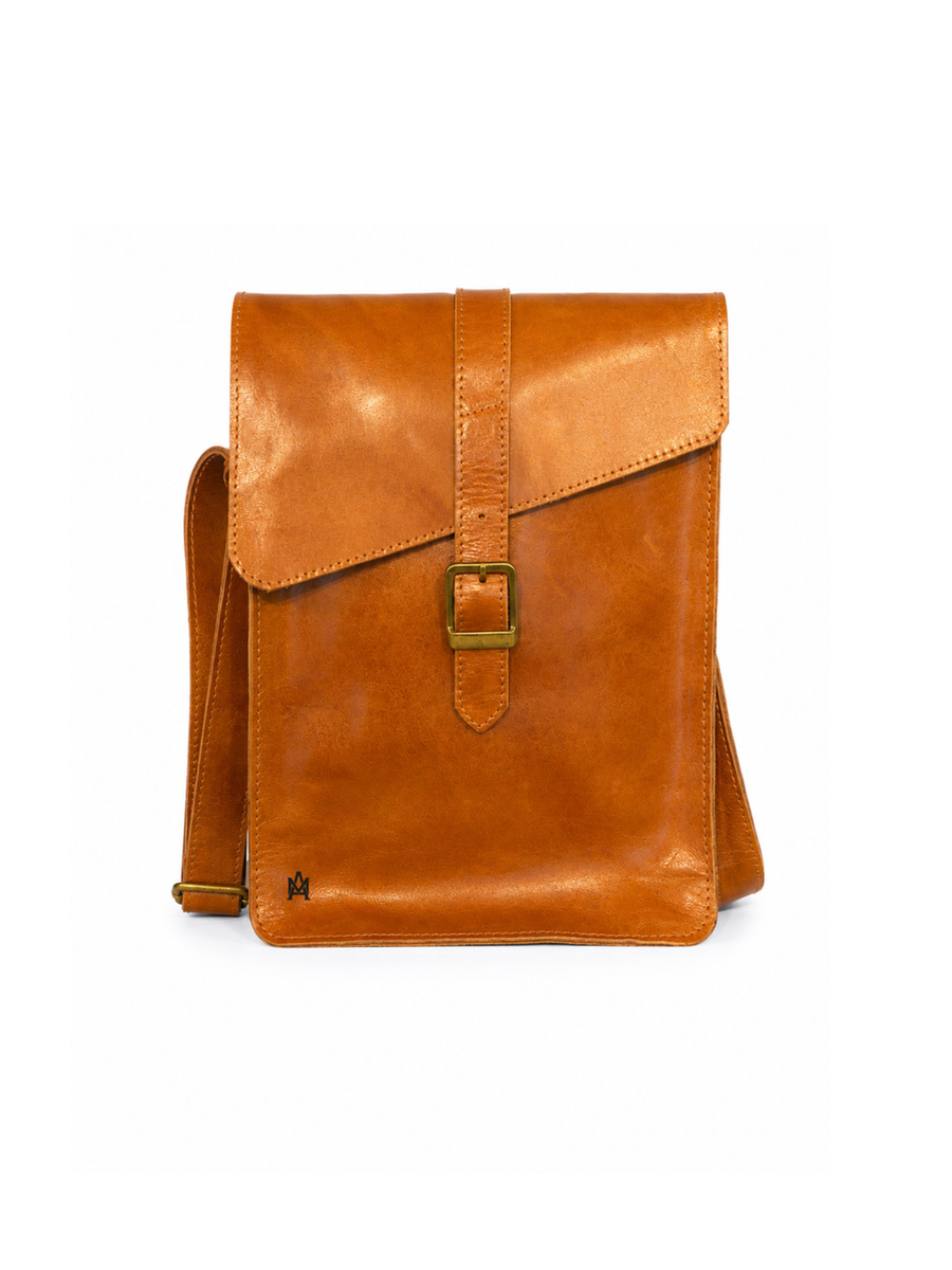 MORRAL DE CUERO GENUINO NYC CARAMEL