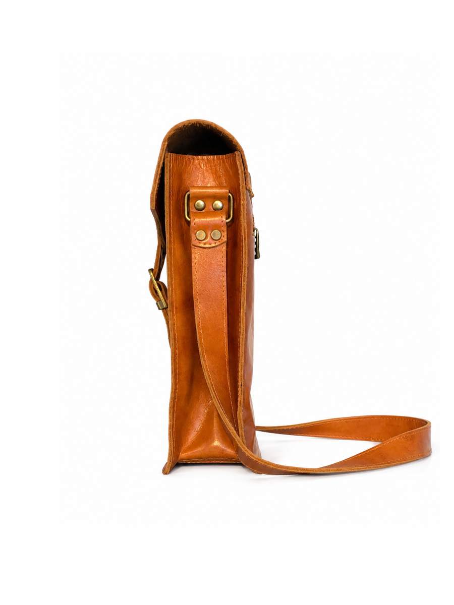 MORRAL DE CUERO GENUINO NYC CARAMEL