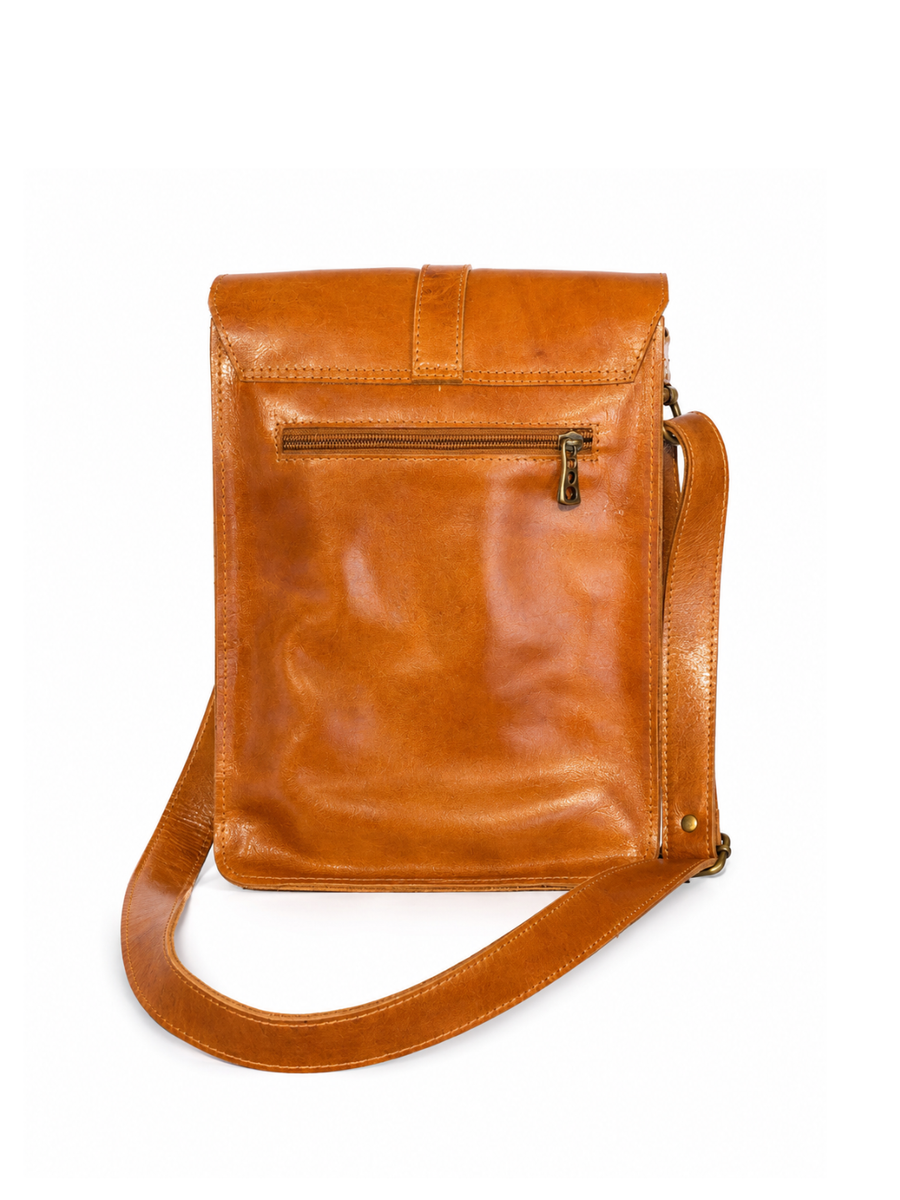 MORRAL DE CUERO GENUINO NYC CARAMEL