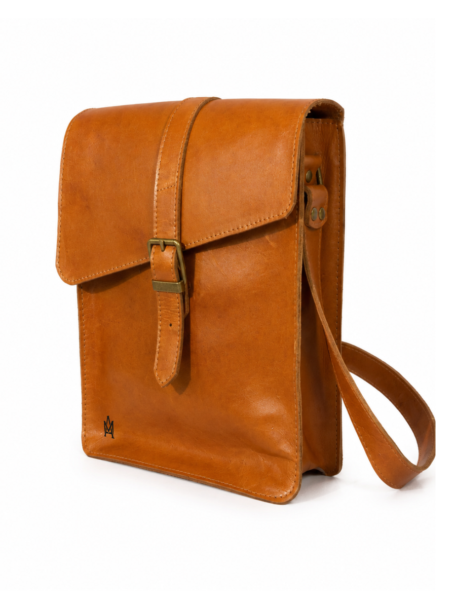 MORRAL DE CUERO GENUINO NYC CARAMEL