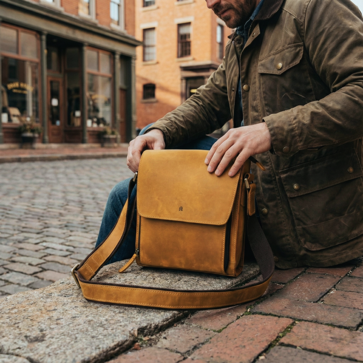 MORRAL CUERO GENUINO PARA HOMBRE PRAGA
