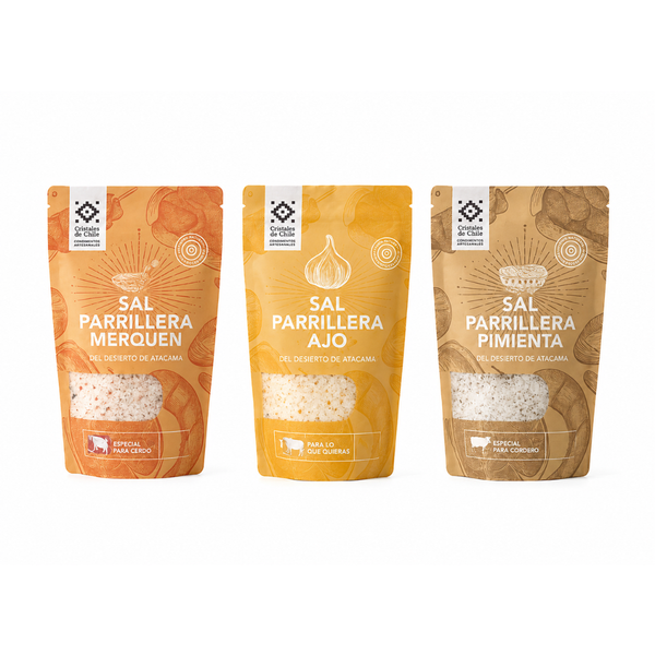 PACK SALES PARRILLERAS DEL ATACAMA — MERKÉN, AJO Y PIMIENTA