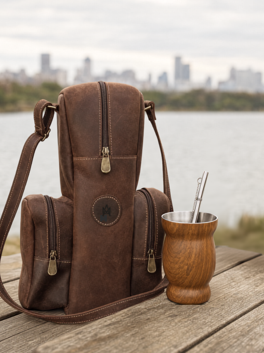 PACK MATERA DE CUERO CHE + MATE DE ACERO INOX