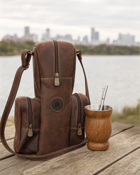 PACK MATERA DE CUERO CHE + MATE DE ACERO INOX