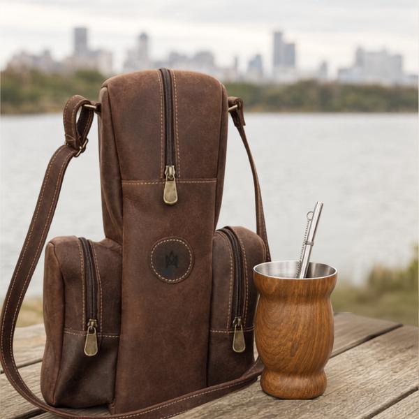 PACK MATERA DE CUERO CHE + MATE DE ACERO INOX