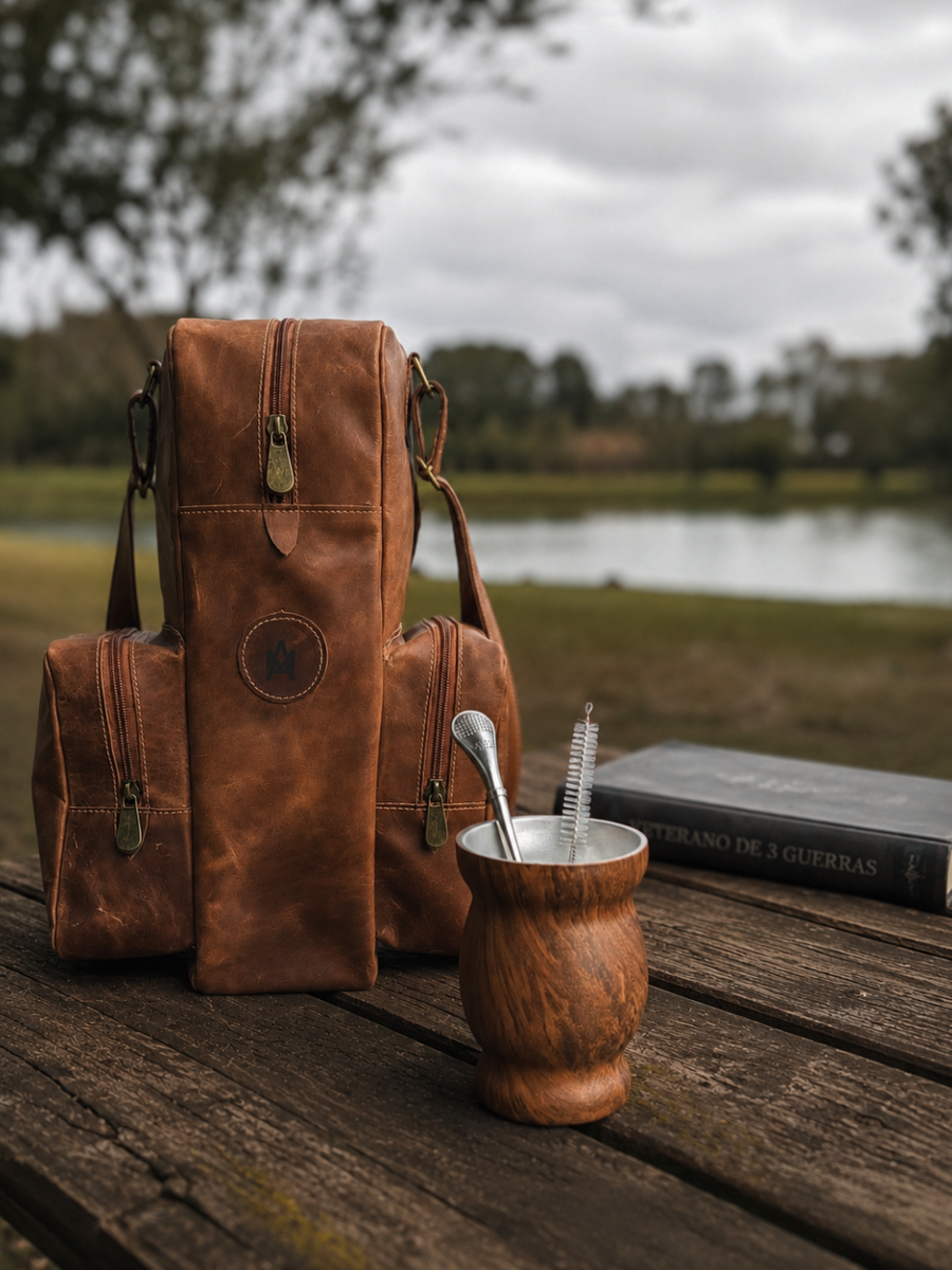 PACK MATERA DE CUERO CHE + MATE DE ACERO INOX