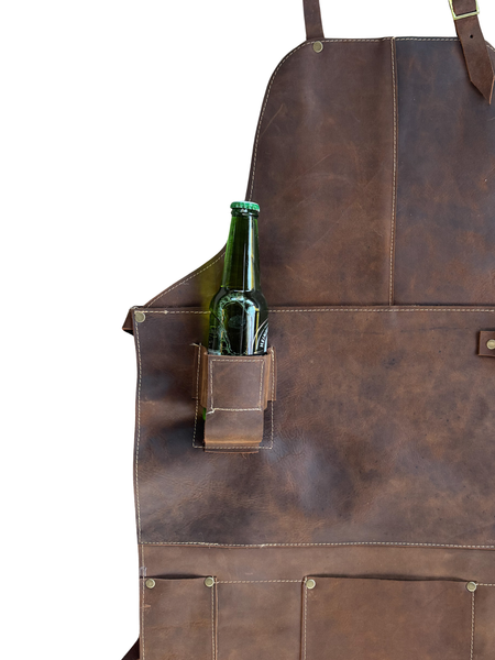 PECHERA ASADOR CUERO PORTA BOTELLA
