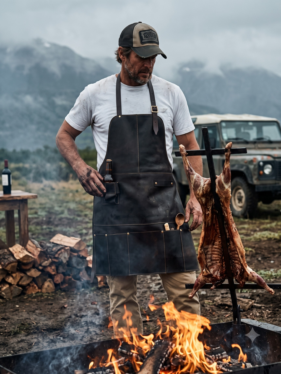 PECHERA ASADOR CUERO PORTA BOTELLA
