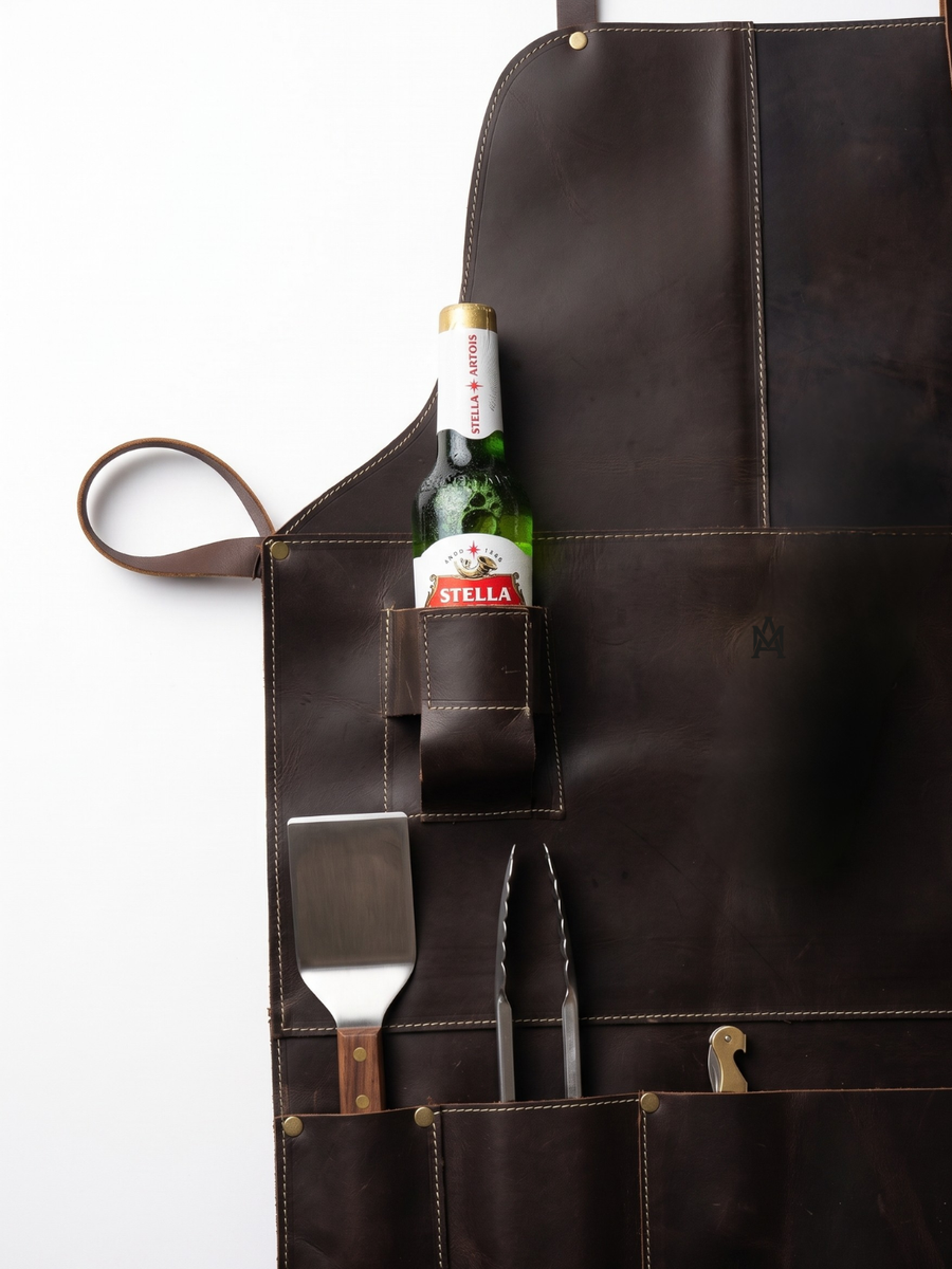 PECHERA ASADOR CUERO PORTA BOTELLA