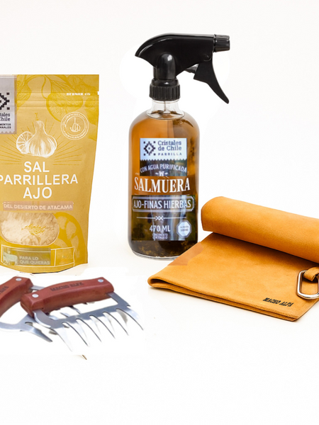 PACK PARRILLERO 2: GARRAS, PAÑO, SALMUERA Y SAL