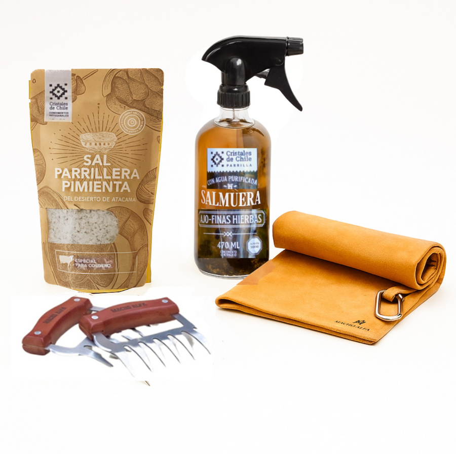 PACK PARRILLERO 2: GARRAS, PAÑO, SALMUERA Y SAL