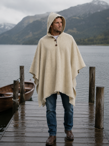 PONCHO LANA ALPACA ARENA CON CAPUCHA