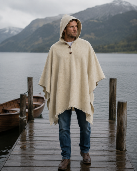 PONCHO LANA ALPACA ARENA CON CAPUCHA