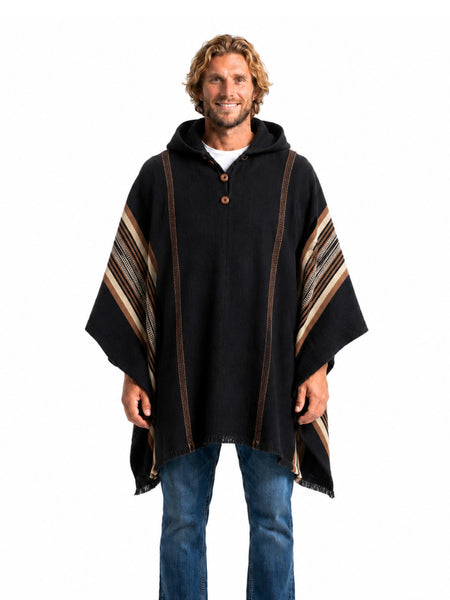 PONCHO DE LANA DE ALPACA RUSTICO NEGRO