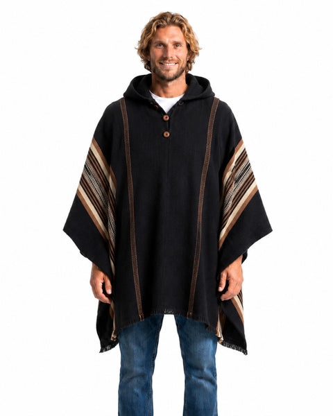PONCHO DE LANA DE ALPACA RUSTICO NEGRO