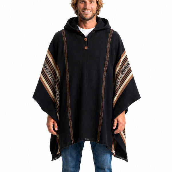 PONCHO DE LANA DE ALPACA RUSTICO NEGRO