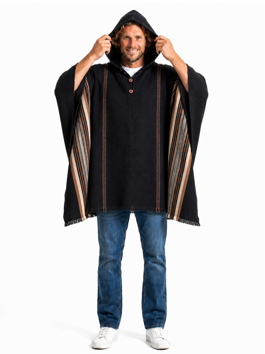 PONCHO DE LANA DE ALPACA RUSTICO NEGRO