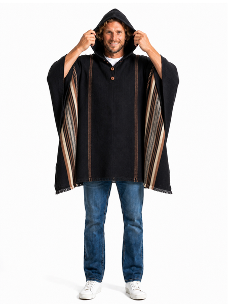 PONCHO DE LANA DE ALPACA RUSTICO NEGRO