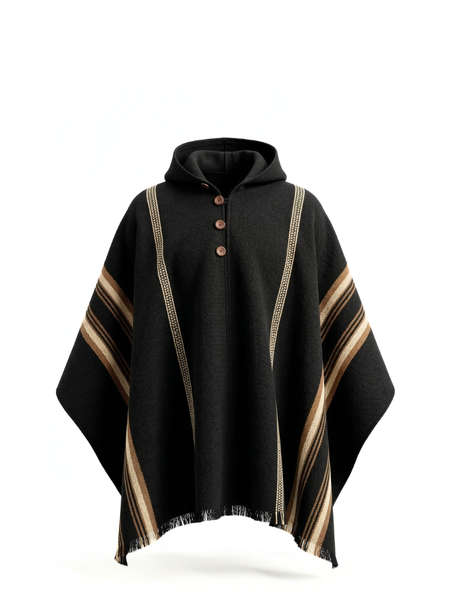 PONCHO DE LANA DE ALPACA RUSTICO NEGRO