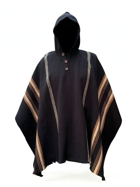 PONCHO DE LANA DE ALPACA RUSTICO NEGRO