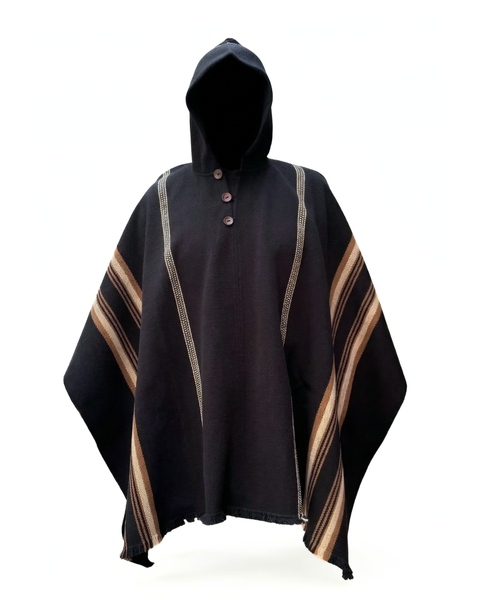 PONCHO DE LANA DE ALPACA RUSTICO NEGRO
