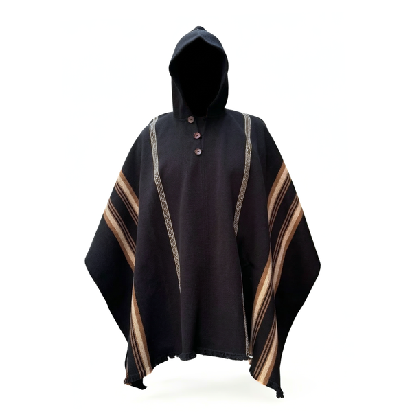 PONCHO DE LANA DE ALPACA RUSTICO NEGRO