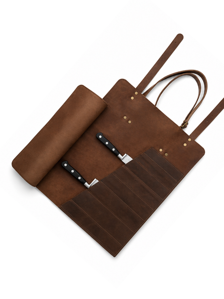 PORTA CUCHILLOS PARRILLEROS DE CUERO FULL GRAIN PREMIUM MORO