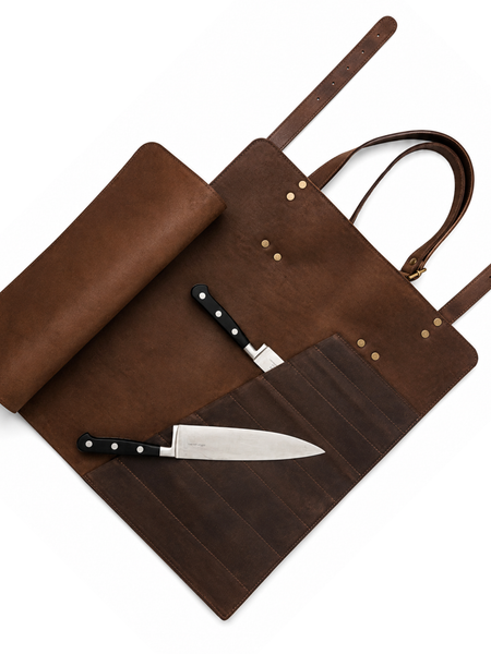 PORTA CUCHILLOS PARRILLEROS DE CUERO FULL GRAIN PREMIUM MORO