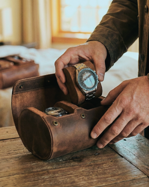 ESTUCHE PORTA RELOJ CUERO GENUINO 2 PIEZAS