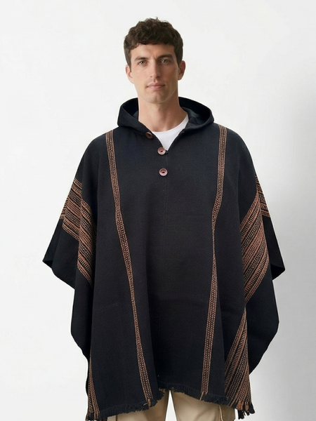 PONCHO LANA DE ALPACA NEGRO FINE CAMEL