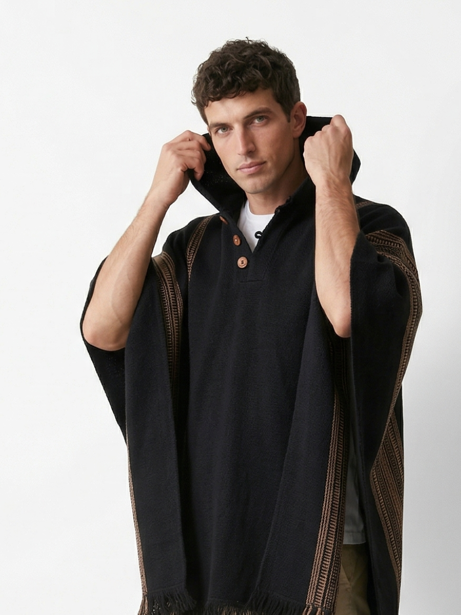 PONCHO LANA DE ALPACA NEGRO FINE CAMEL