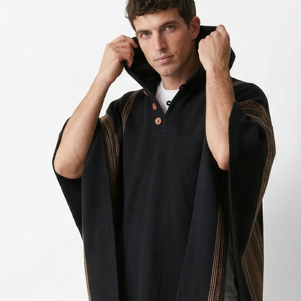 PONCHO LANA DE ALPACA NEGRO FINE CAMEL