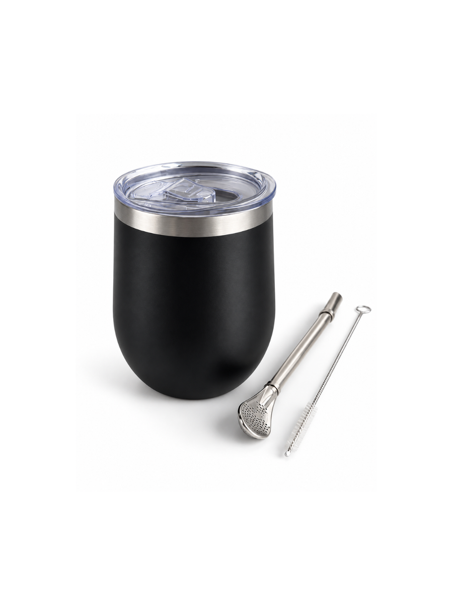 SET MATE TÉRMICO ACERO INOXIDABLE NEGRO CON BOMBILLA