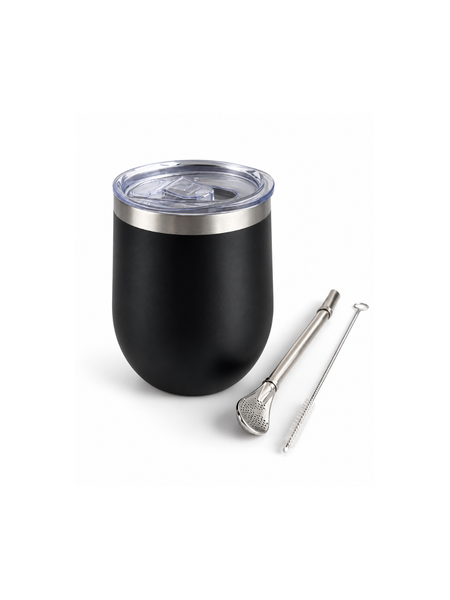 SET MATE TÉRMICO ACERO INOXIDABLE NEGRO CON BOMBILLA