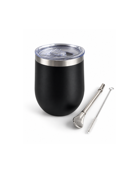 SET MATE TÉRMICO ACERO INOXIDABLE NEGRO CON BOMBILLA