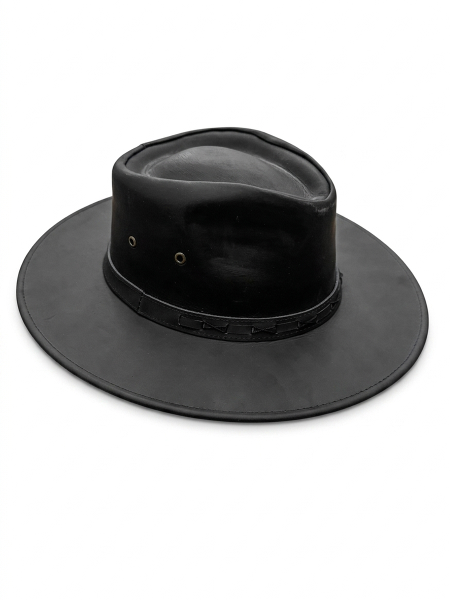 SOMBRERO DE CUERO NEGRO